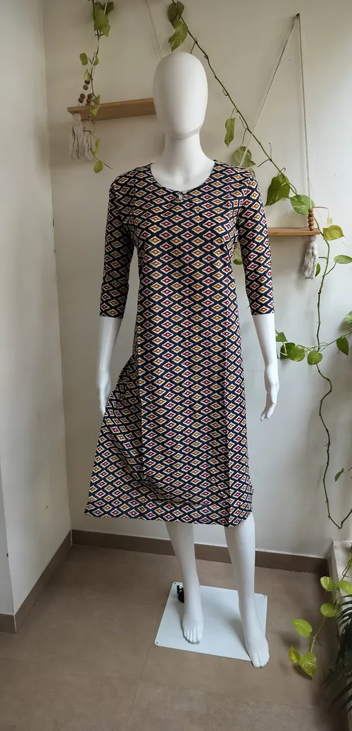  Ikkat Print Cotton Kurti - Dark Blue